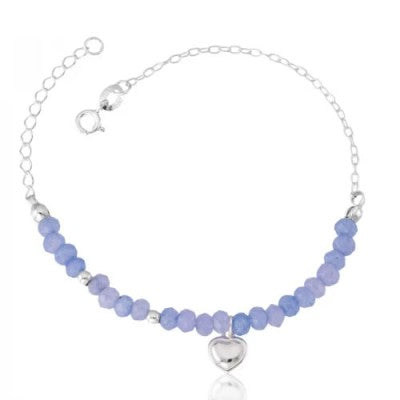 Pulseira de Prata 925 Coração Lilas 18cm